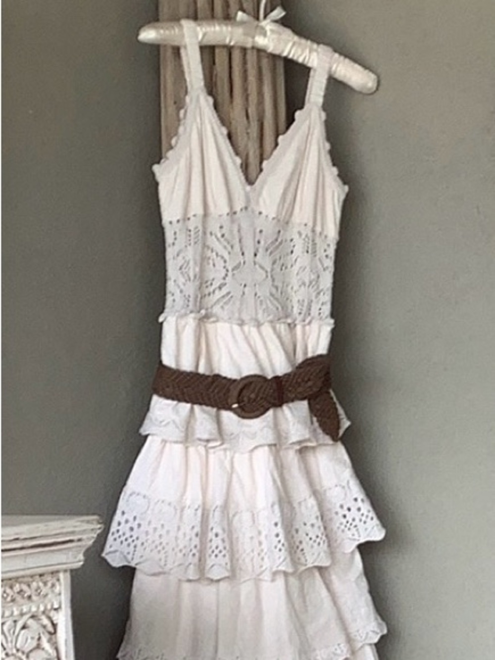 Small Size Anthropologie Tiered Ruffle Cream Lace Maxi Dress - Cecilia Prado - Picture 14 of 14